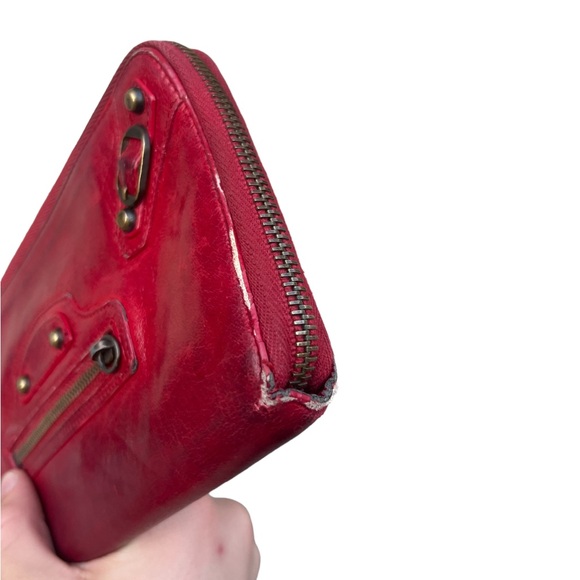 Balenciaga Long Zip Around Red Wallet Distressed Moto Style Vintage Used - Picture 9 of 16